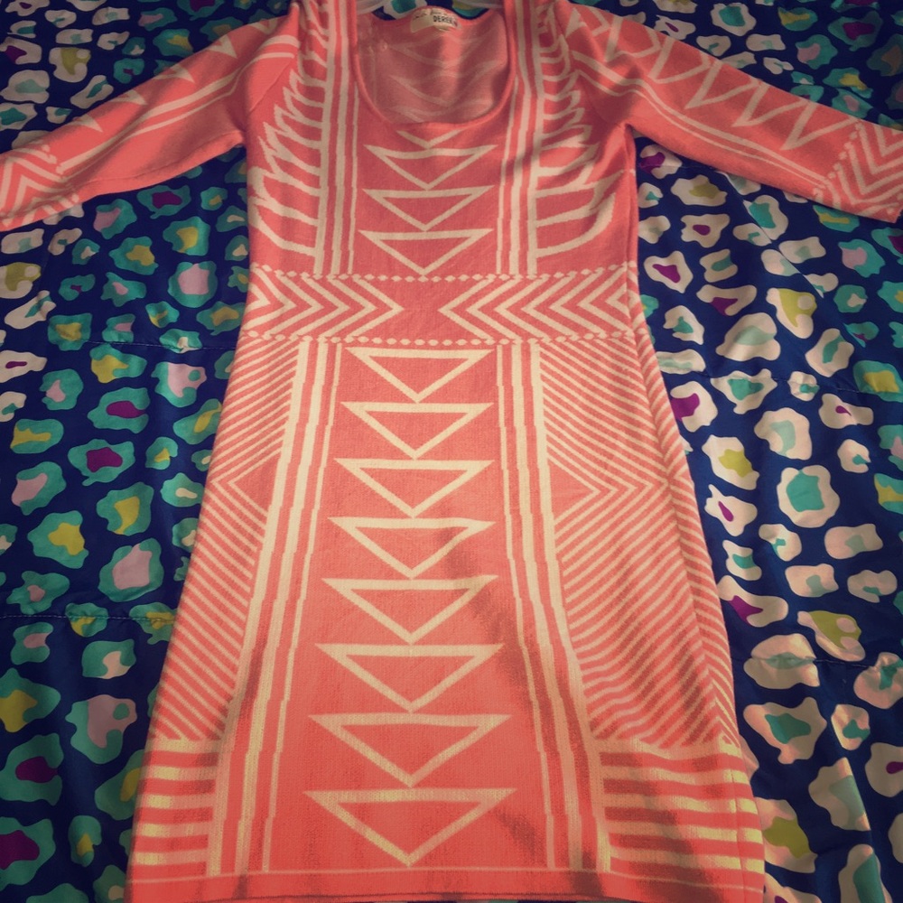 Coral & White Bodycon Dress